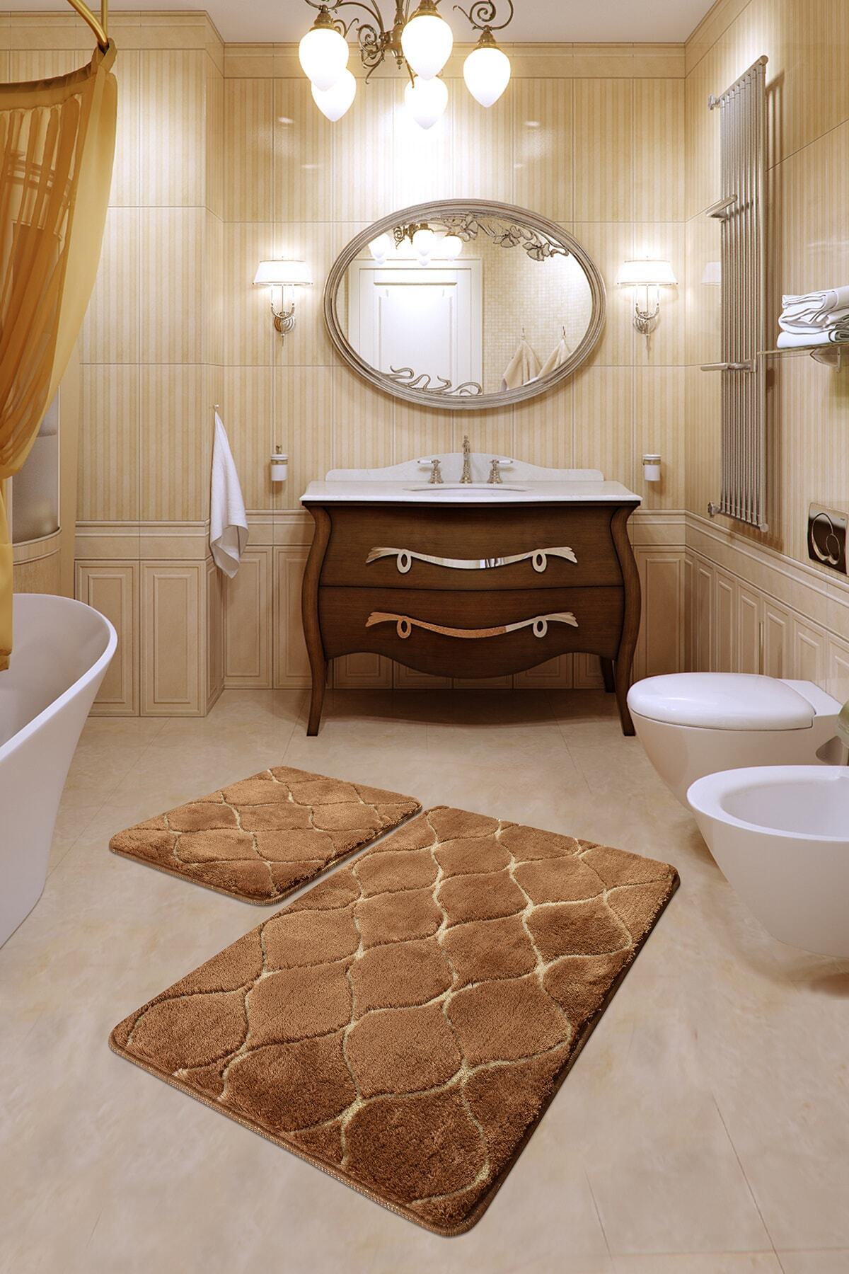 Chilai Home Infinity Karamel 2 Li Set 50x80 40x50 cm  Banyo Halısı, Paspası, El yapımı