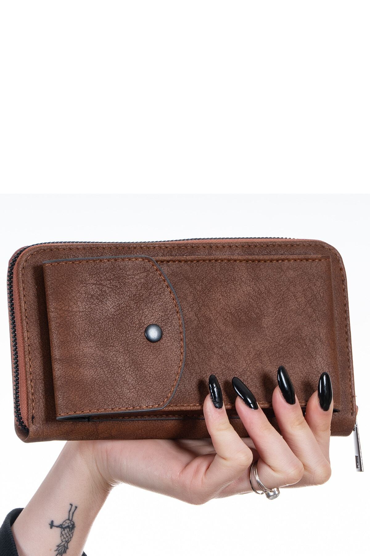 ESİLA Taba Telefonluk Detaylı Büyük Boy Kadın Cüzdan Kartlık