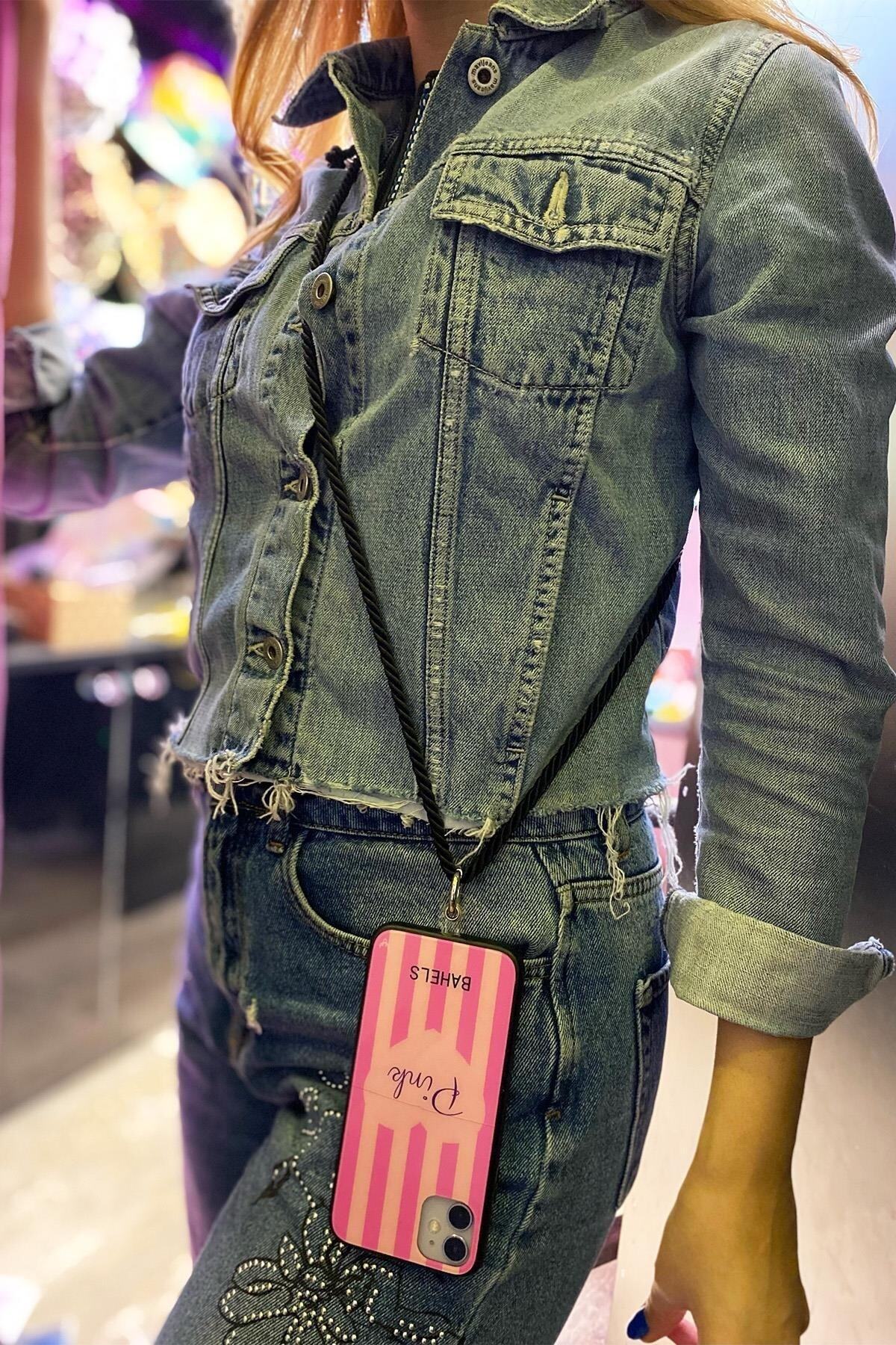 طلسم بند گردنی مشکی ترند تلفن سازگار با تمام قاب ها