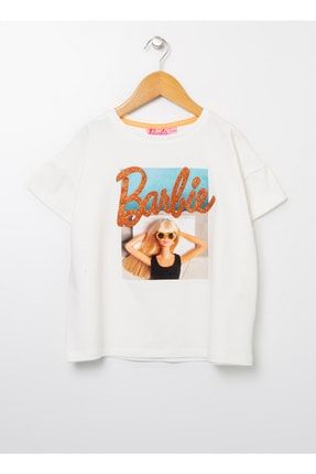 Barbie 22bs-109 Bisiklet Yaka Standartkalıp Baskılı Ekru Kız Çocuk T-shirt