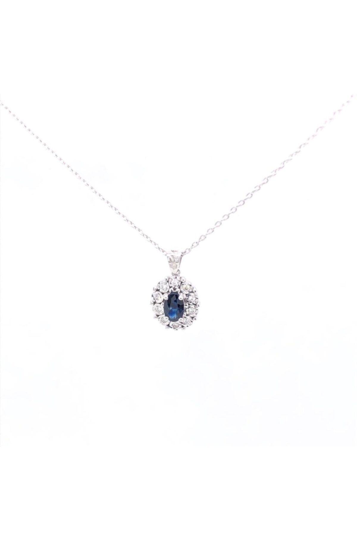 Kirkor Kevork Kara Kadın Pırlantalı Safir Kolye 3.67gram 0.07ct Pırlanta Gvs 0.57ct Safir 14k