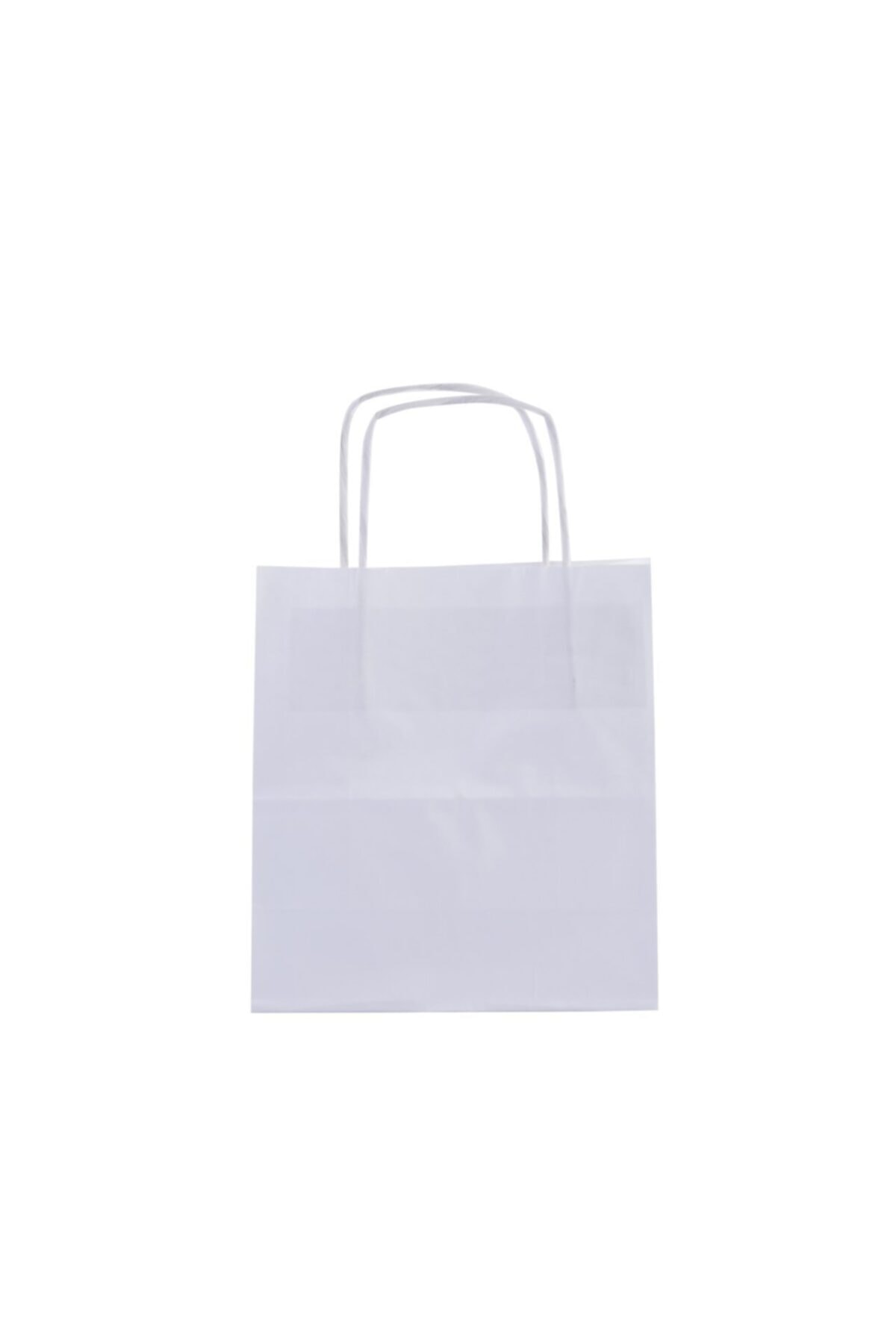 PAKETPARTİ Büklüm Saplı Beyaz Kağıt Çanta 20x10x22 25'li