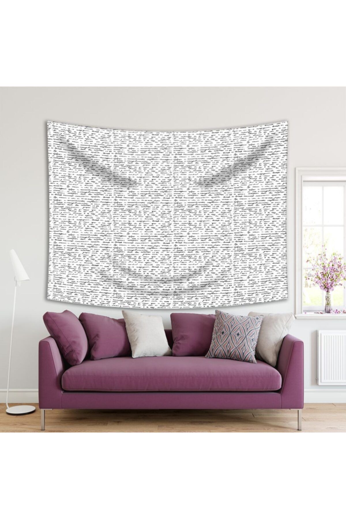 Henge Home Baskılı Duvar Örtüsü Siyah Beyaz El Yazılı Desenli