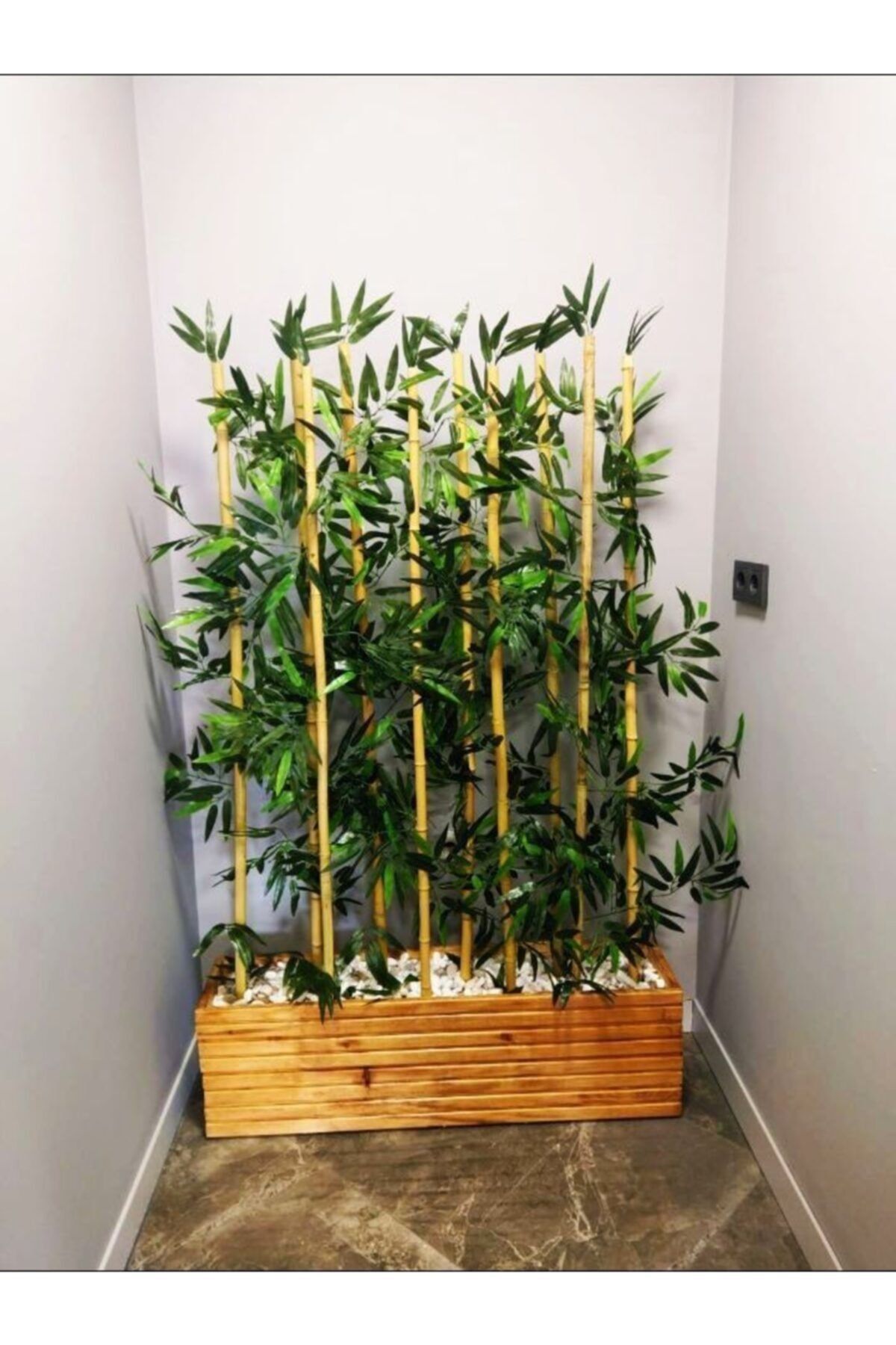 Bambu Saksıda Yapay Ağaç Kütük Saksı Çiçek Çakıl Taşı Bitki Süs Ev Bahçe Dekor