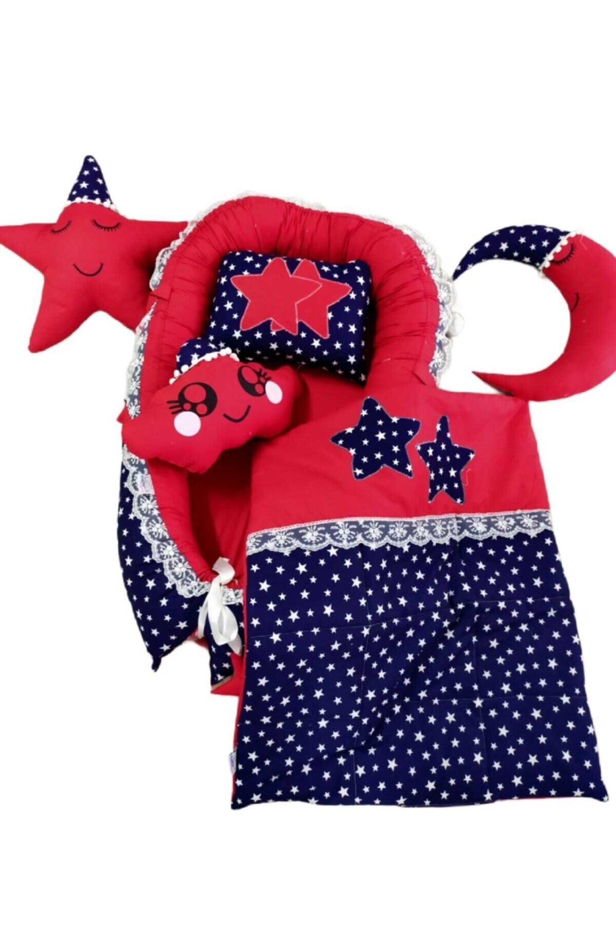 Candy Babynest Lacivert Yıldız Kırmızı Kombin Yorganlı Set