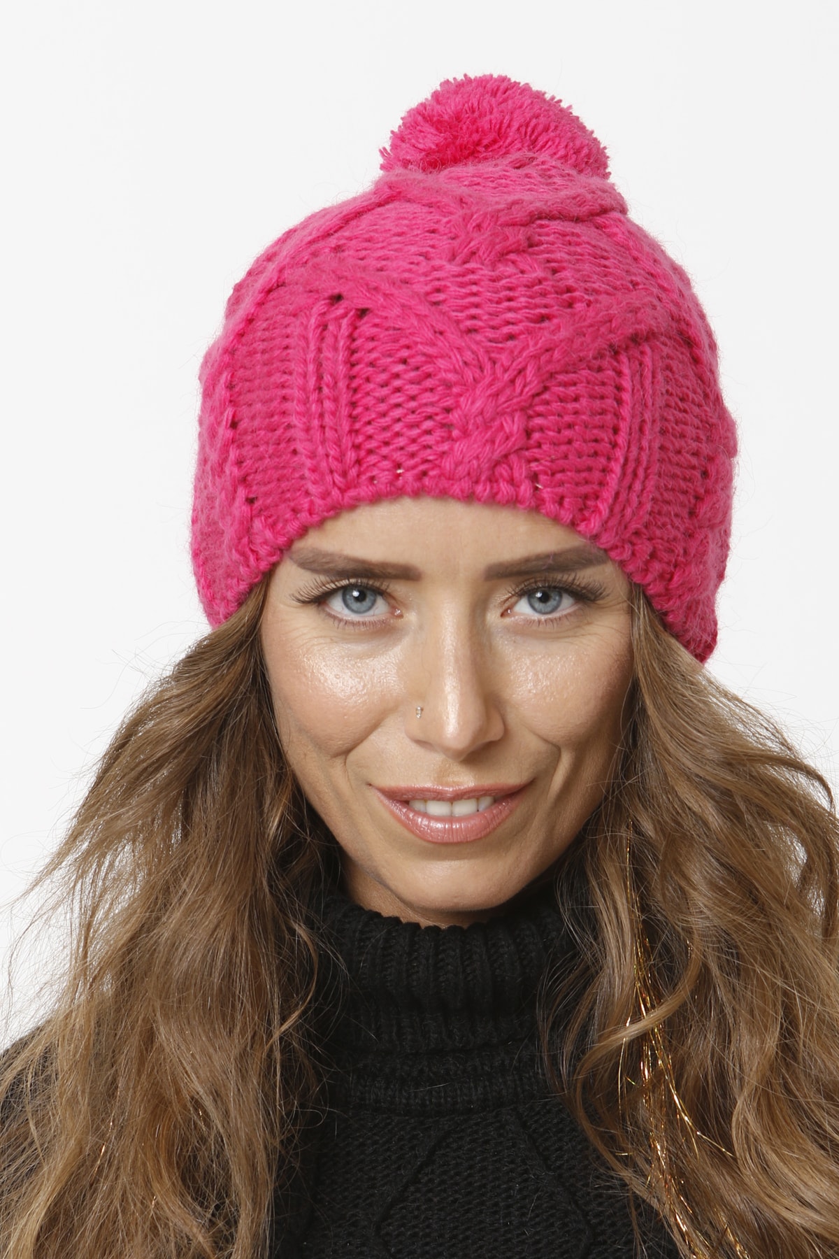 Vemod 51 Ponponlu Triko Örgü Bere - Fuşya