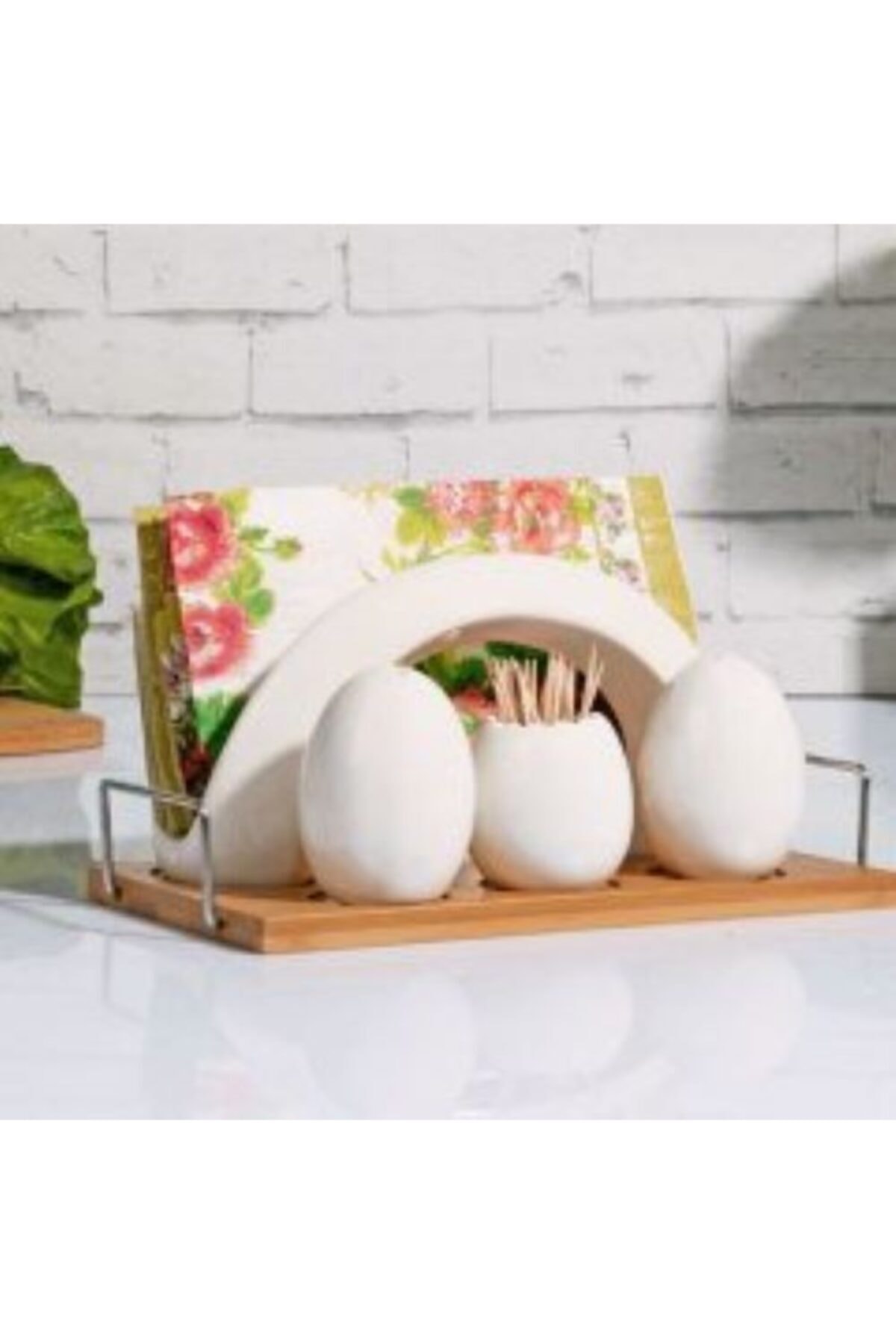 Kosova Züccaciye Kosova Bambulu Porselen Tuzluk Biberlik Peçetelik Seti