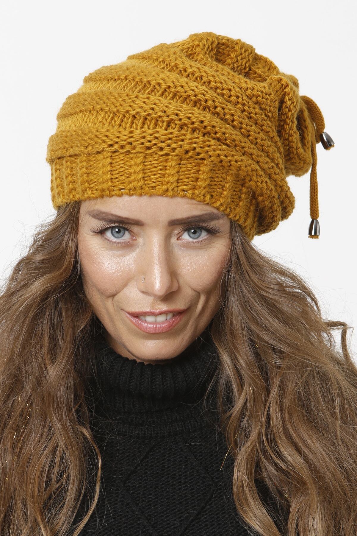 Vemod 82 Triko Örgü Bere Boyunluk - Hardal