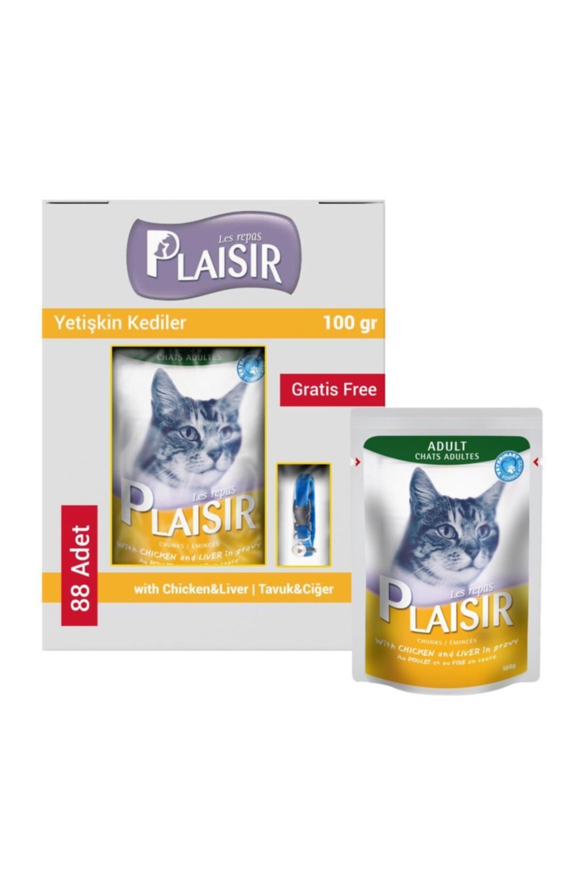Plaisir Tavuklu Ve Ciğerli Yetişkin Kedi Yaş Maması 88x100 gr