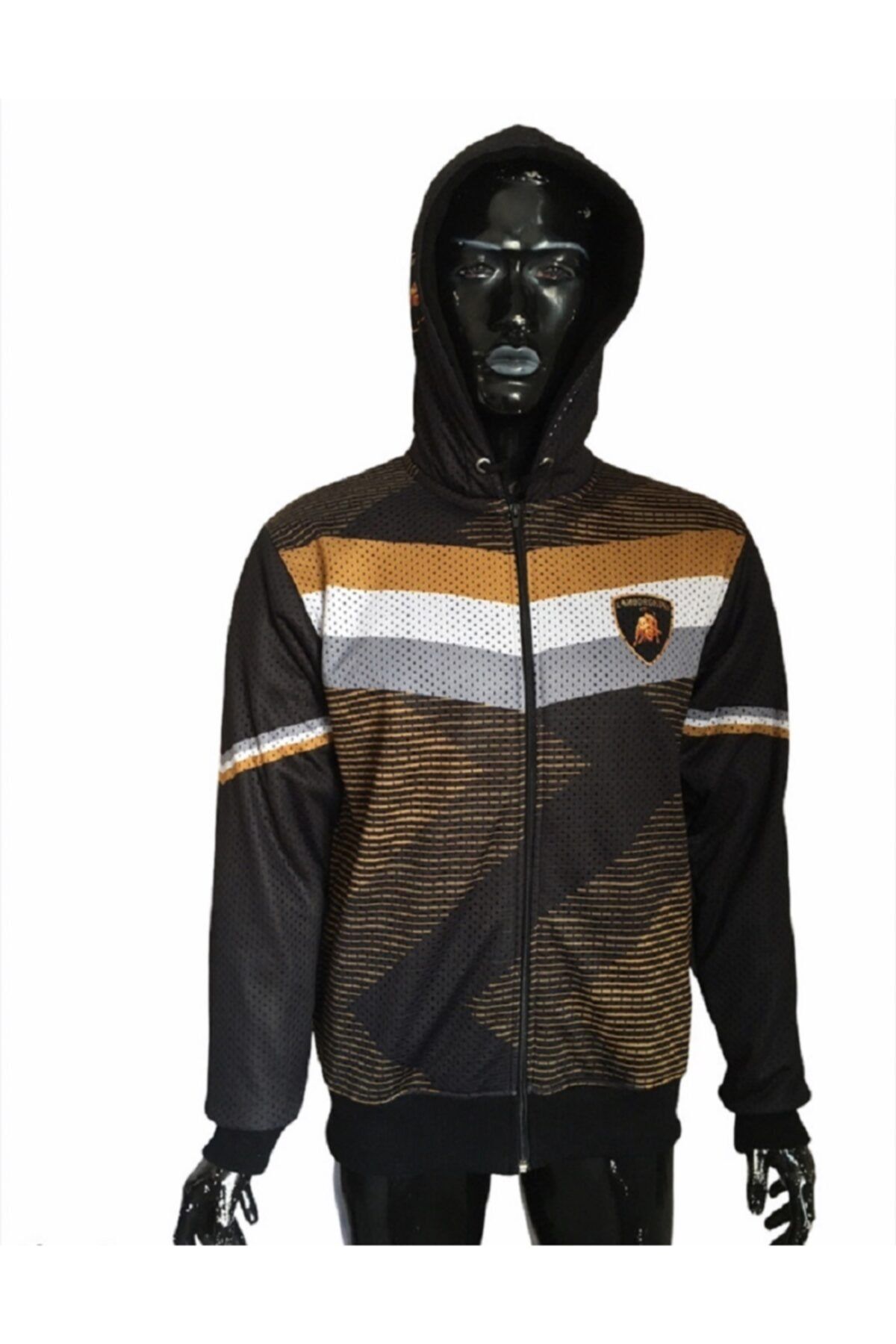 easporwear Lamborghini Siyah Gold Fileli Kapşonlu Hoodie Sweashirt
