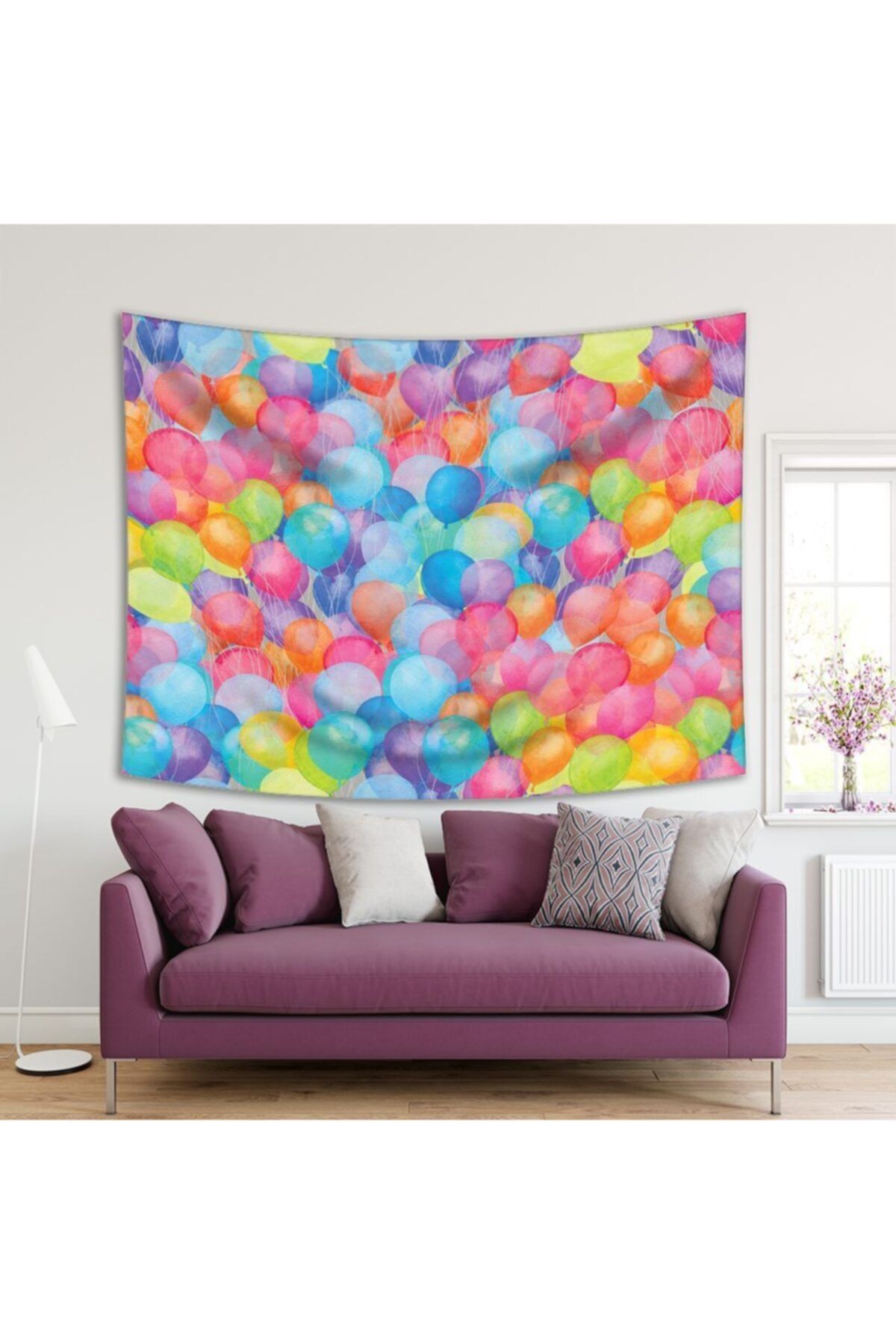 Henge Home Baskılı Duvar Örtüsü Sulu Boya Etkili Balon Deseni