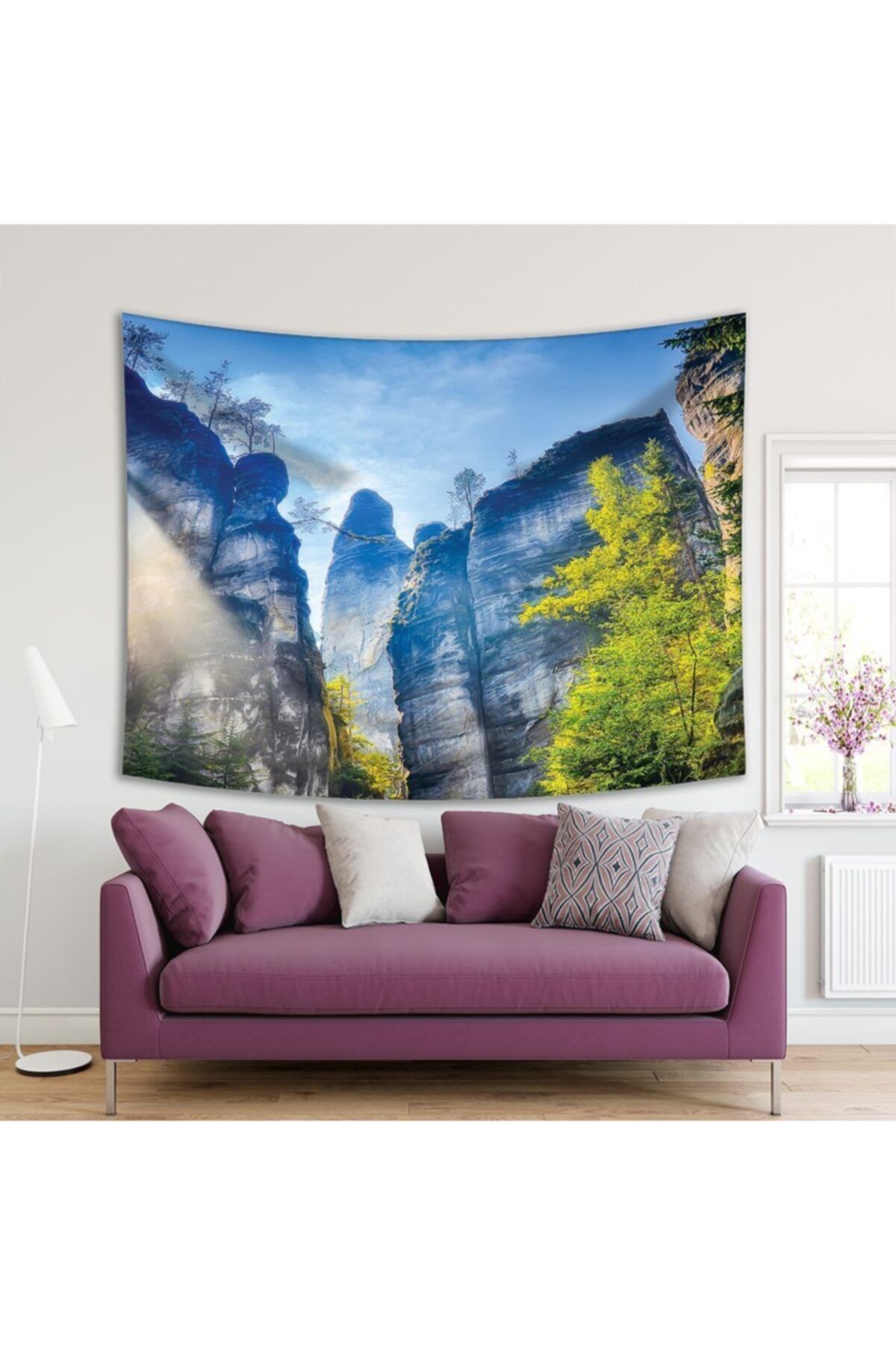 Henge Home Baskılı Duvar Örtüsü Manzara Dağ Orman Deseni