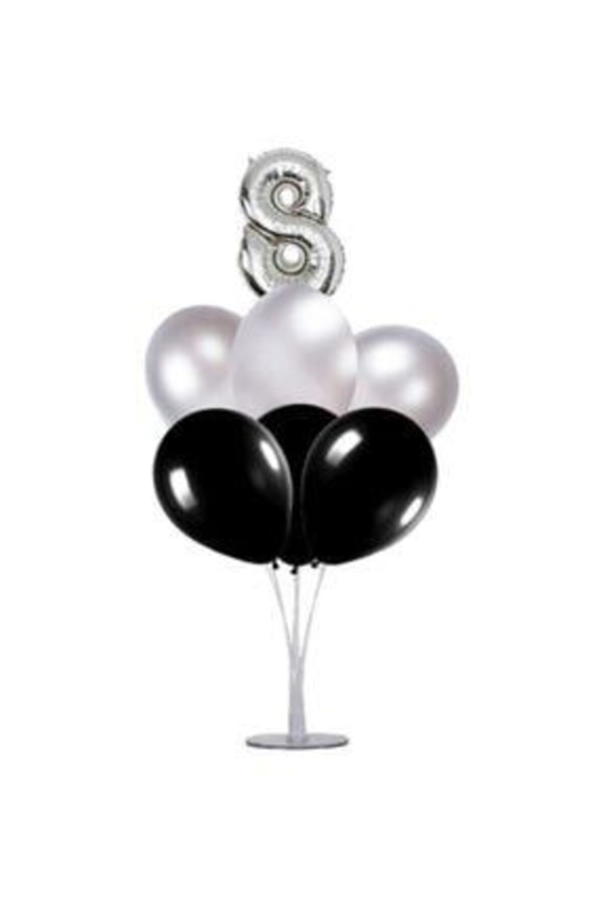 Şeker Adası 8 Yaş Rakam Folyo Balon Gümüş Silver 40 Cm, Balon Stand, 6 Adet Balon, Doğum Günü, Yaşgünü, Parti
