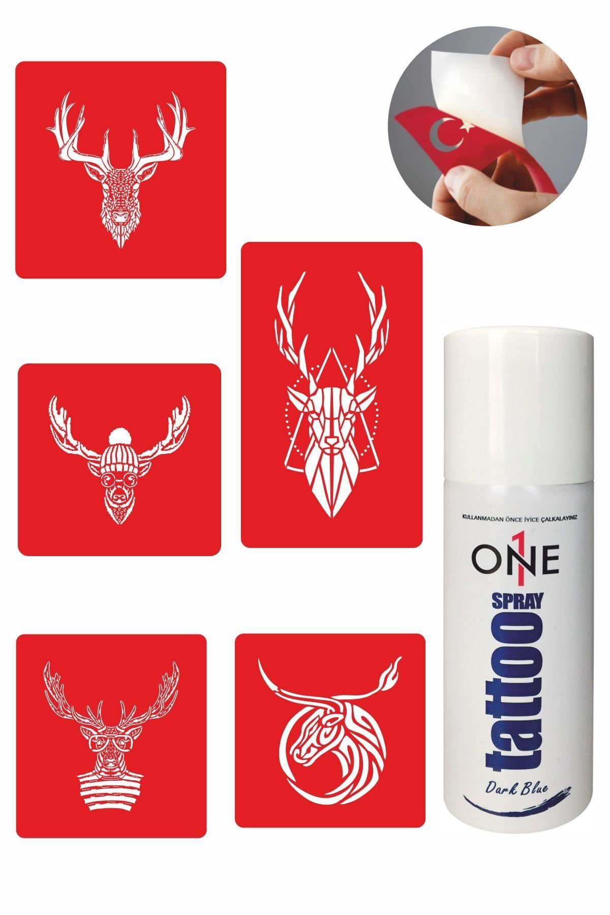 ONE SPRAY TATTOO Yaban Hayat Dövme Seti Dark Blue Sprey Ve 5 Desen
