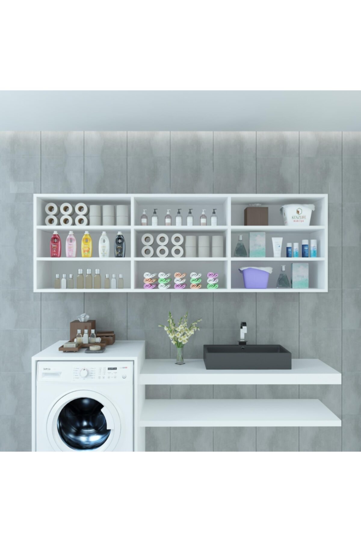Kenzlife banyo dolabı ivan byz 060*150*22 hazır mutfak ofis dolabı kitaplık kapaklı raflı