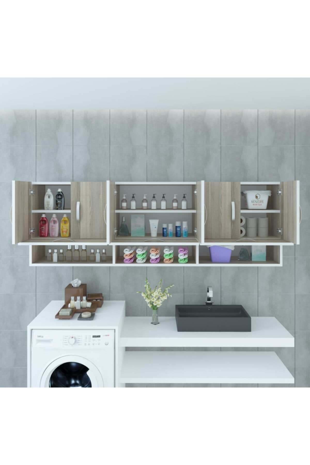 Kenzlife banyo dolabı matvey crd 060*150*22 hazır mutfak ofis dolabı kitaplık kapaklı raflı