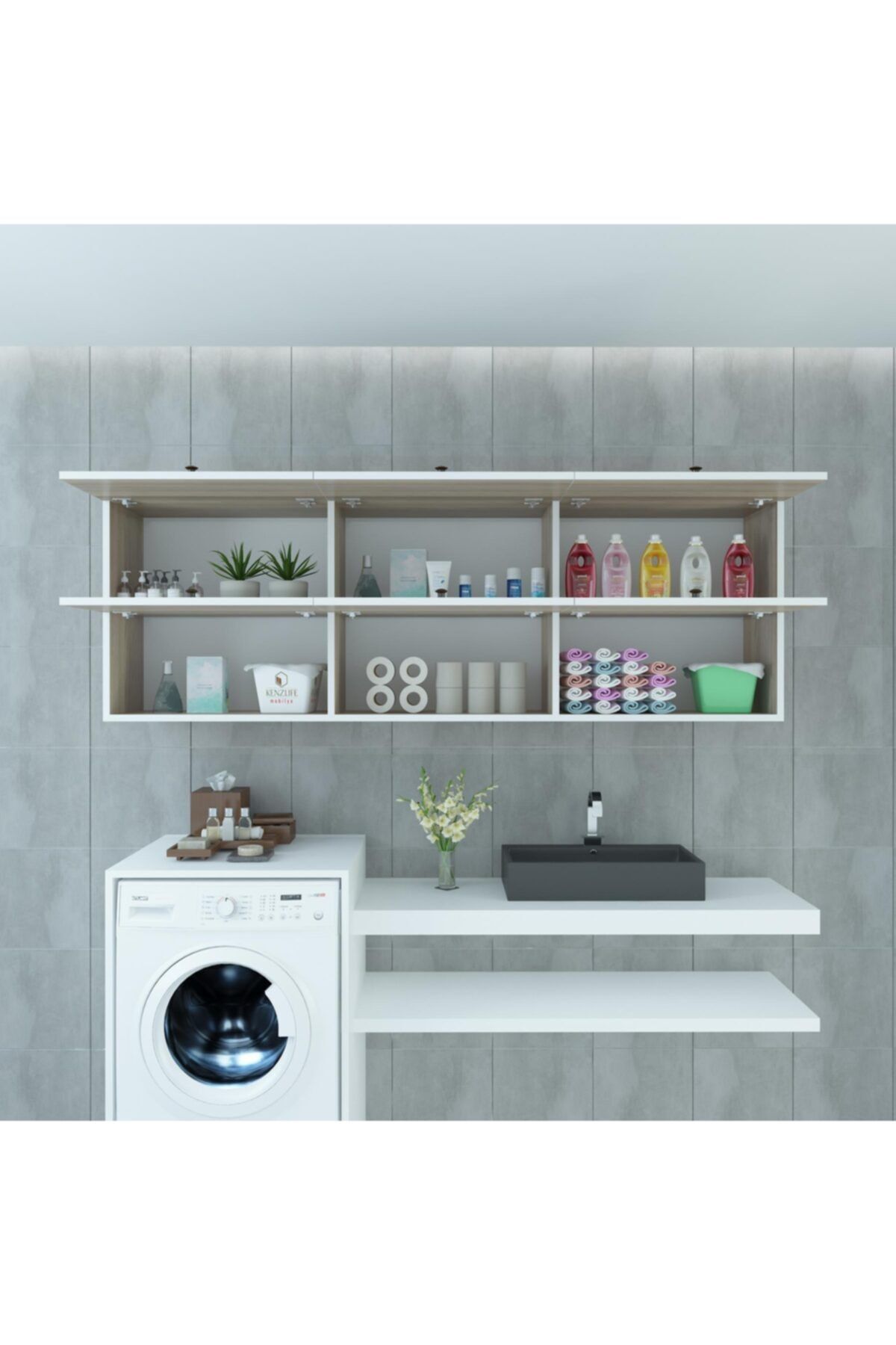 Kenzlife banyo dolabı raman crd 060*150*22 hazır mutfak ofis dolabı kitaplık kapaklı raflı