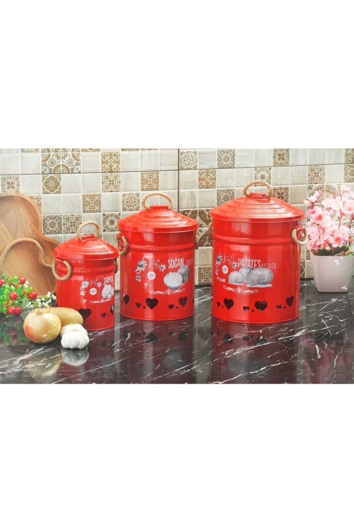 Yıldıray Metal 3 Boy Patates Soğan Sarımsak Kovası Kırmızı