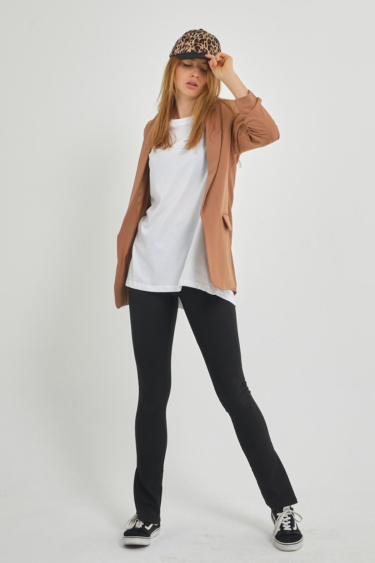 4Sisters Fashion Kadın Siyah Paçası Yırtmaçlı Yüksel Bel Tayt Pantolon