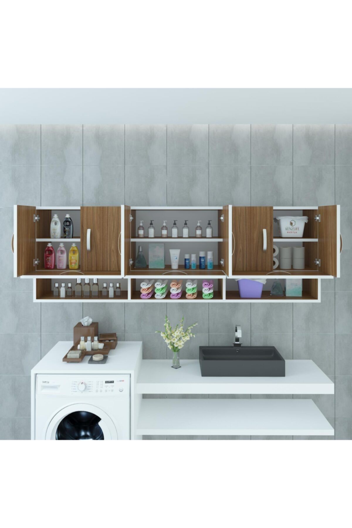 Kenzlife banyo dolabı yelena cvz 060*180*22 hazır mutfak ofis dolabı kitaplık kapaklı raflı