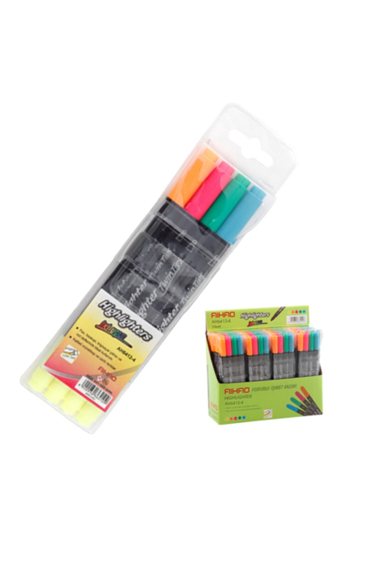 Aihao 6412-4 Fosforlu Kalem Işaretleme Kalemi 4 Lü