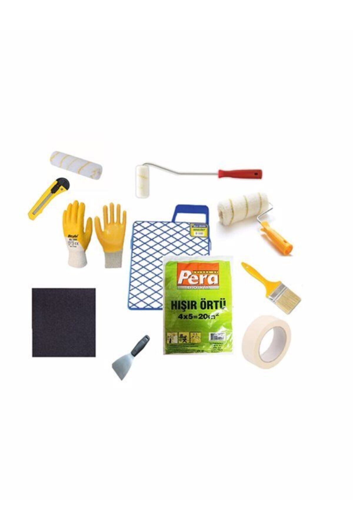HMO Dizayn 11 Parça Boyacı Seti Rulo,parmak Rulo,kestirme,ızgara,örtü,eldiven,zımpara,spatula,bant,maket Bıçağı