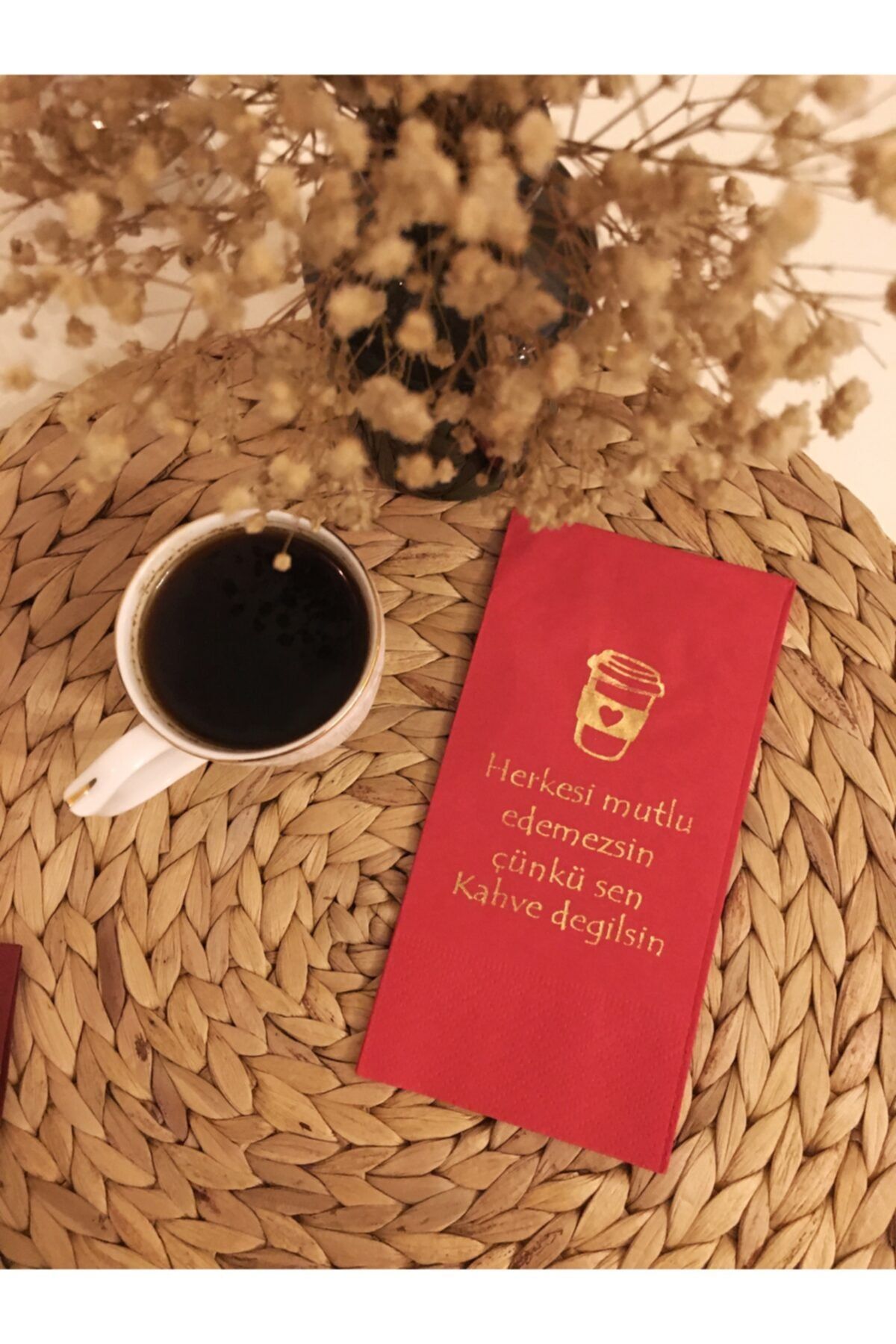 busrasdesign Yaldızlı Gold Baskılı Kırmızı Sunum Peçetesi 20li