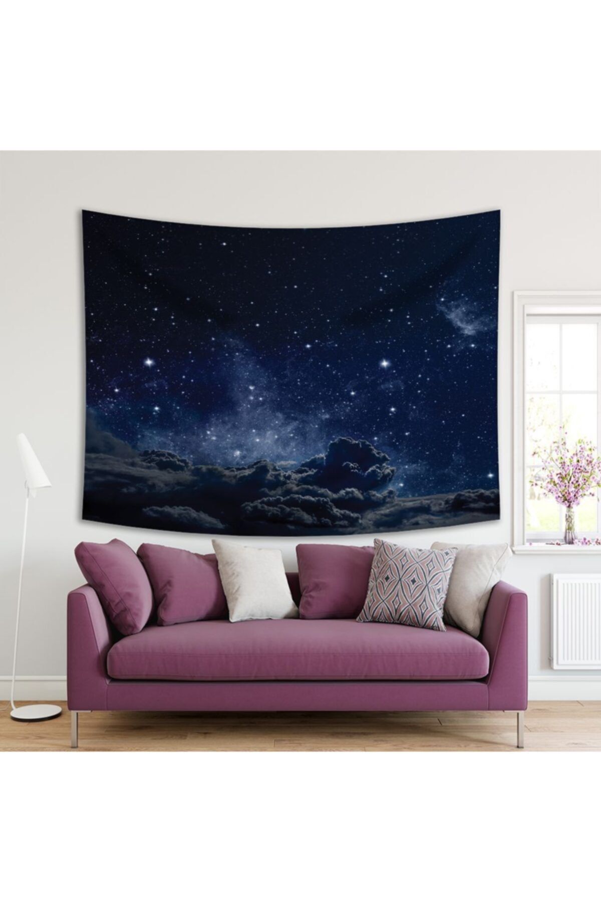 Henge Home Baskılı Duvar Örtüsü Gri Bulut Gece Gökyüzü Desenli