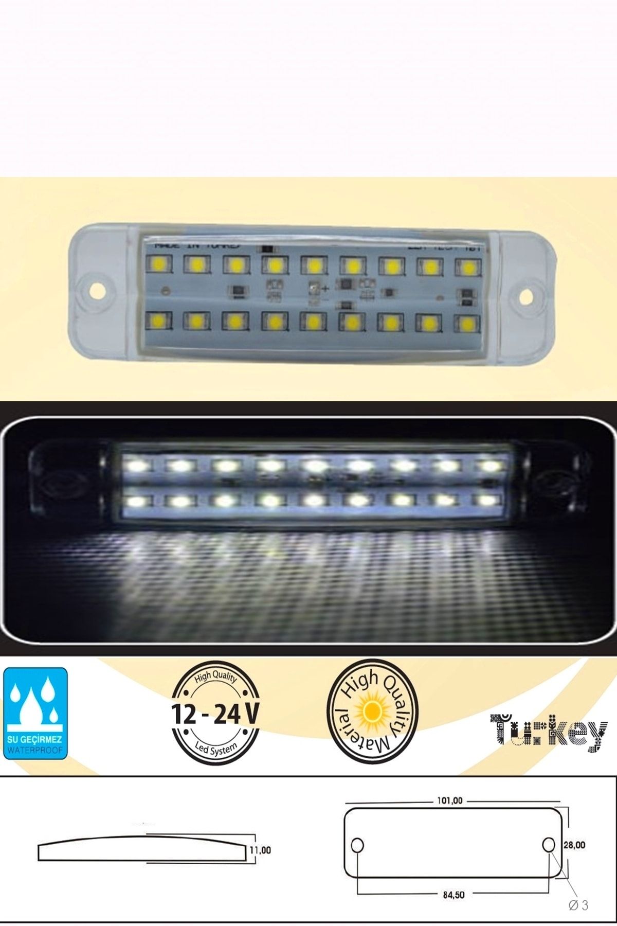 Sedef Led Lamba 18 Ledli 12-24 Volt Su Geçirmez.10 Adet.beyaz