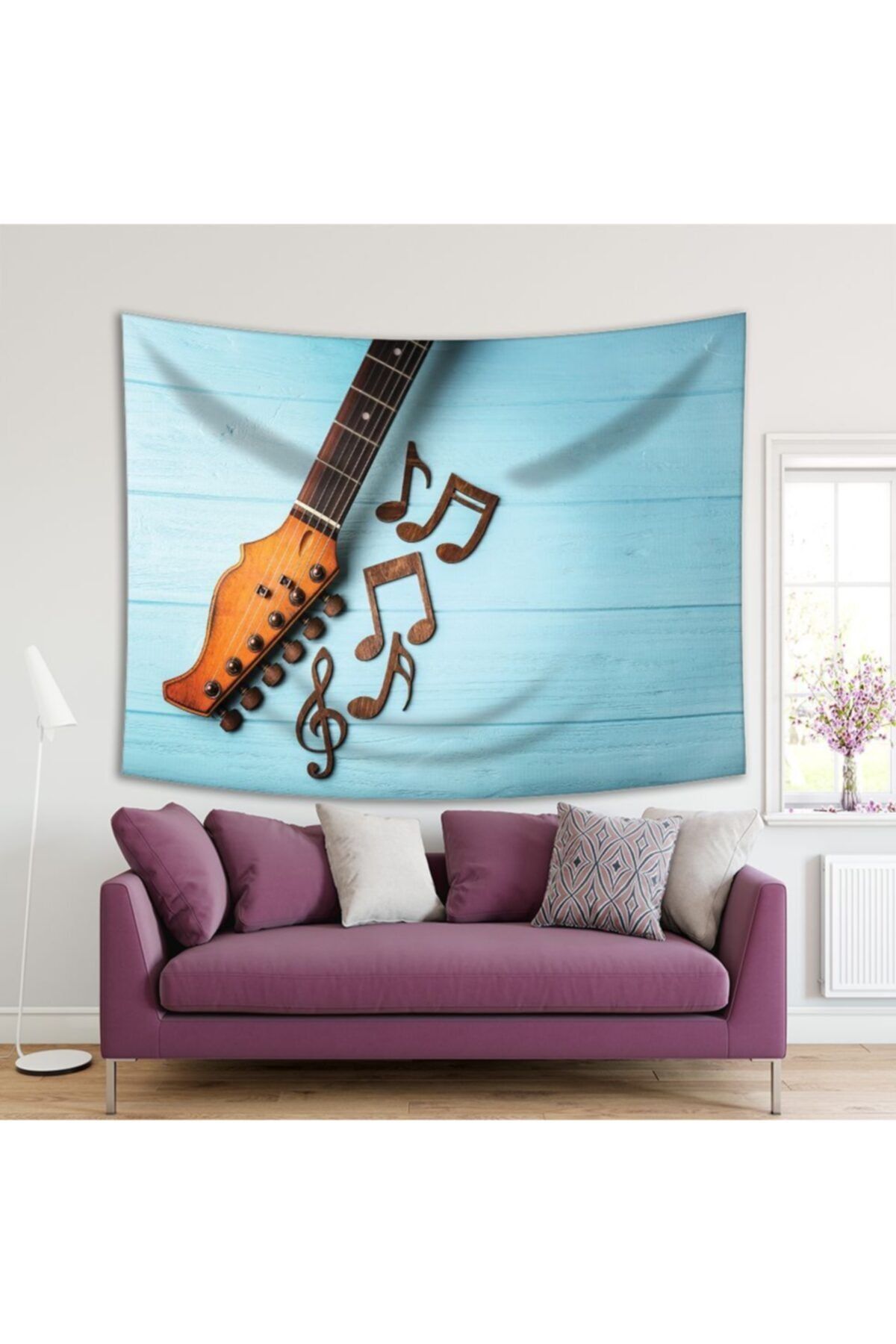 Henge Home Baskılı Duvar Örtüsü Ahşap Zeminli Müzik Notası Deseni