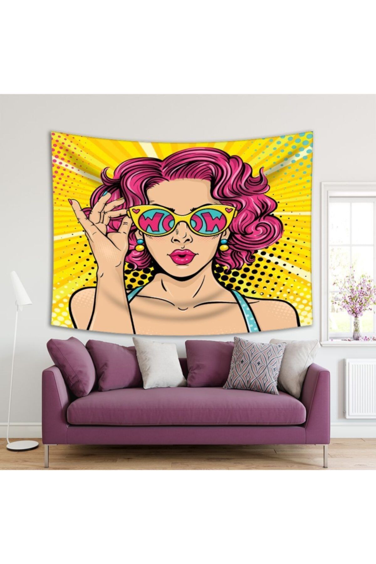 Henge Home Baskılı Duvar Örtüsü Pop Art Yüzü Güneş Gözlüğü Kadın Desenli