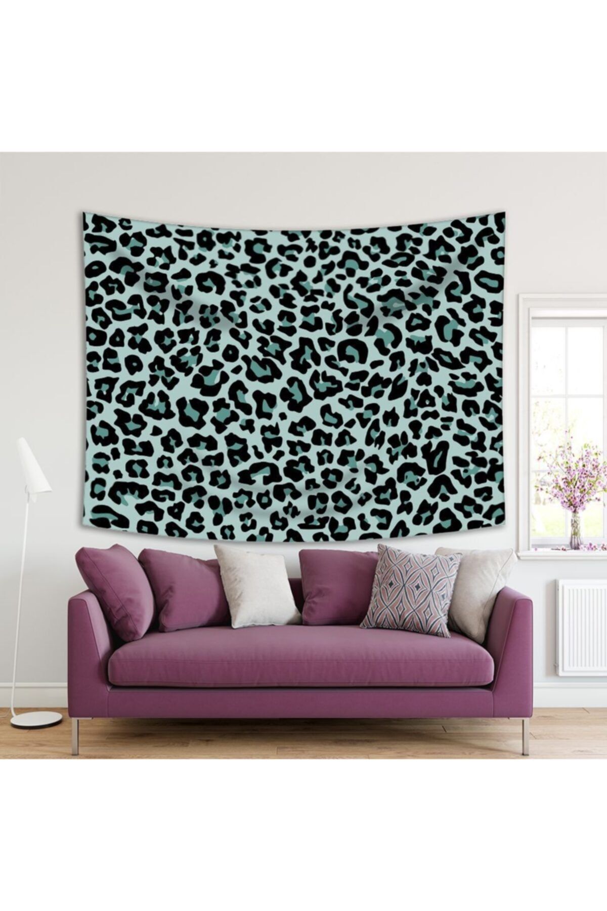 Henge Home Baskılı Duvar Örtüsü Leopar Desen Etkili Siyah Ve Yeşil Renk Desenli