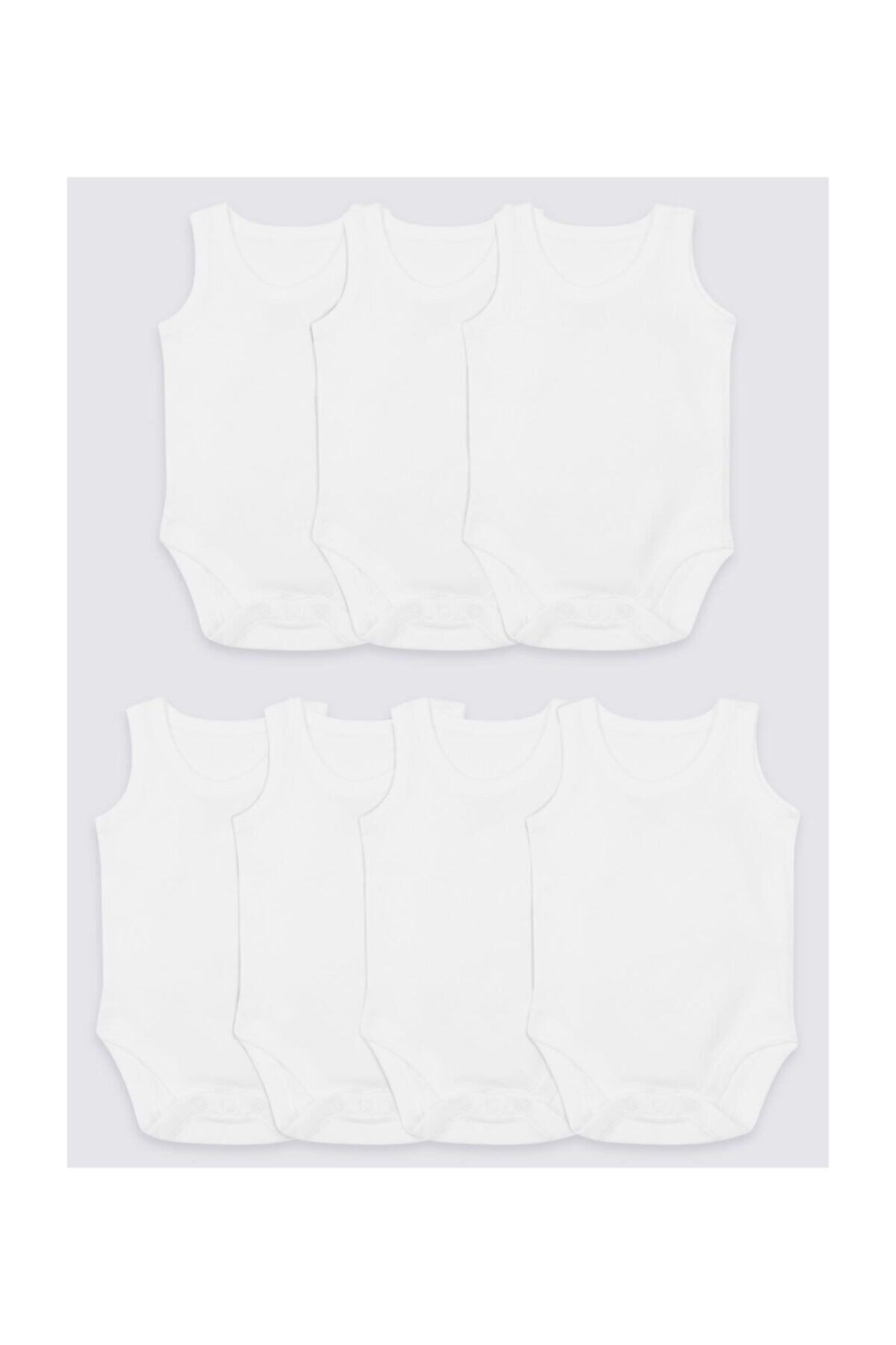 Marks & Spencer Unisex Bebek Beyaz 7'li Organik Pamuklu Body Seti