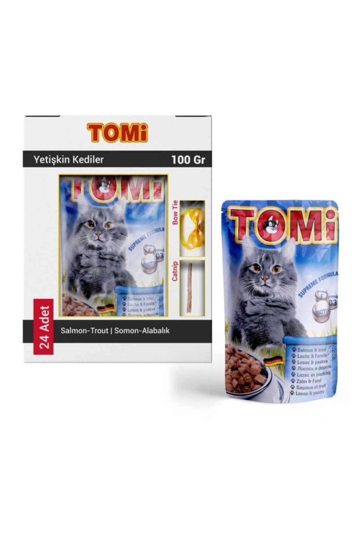 Tomi Somon Ve Alabalık Yetişkin Pouch Kedi Konservesi 24x100 gr