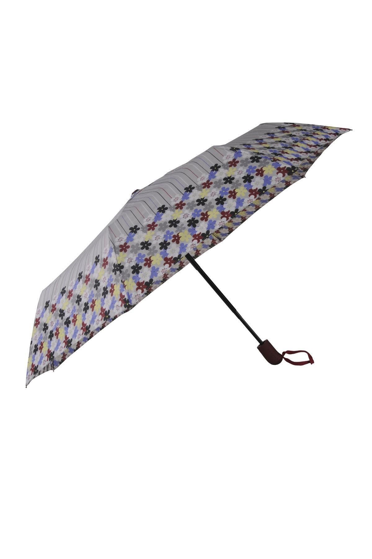 TREND Tam Otomatik Şemsiye Çiçek Desenli Gri 6638