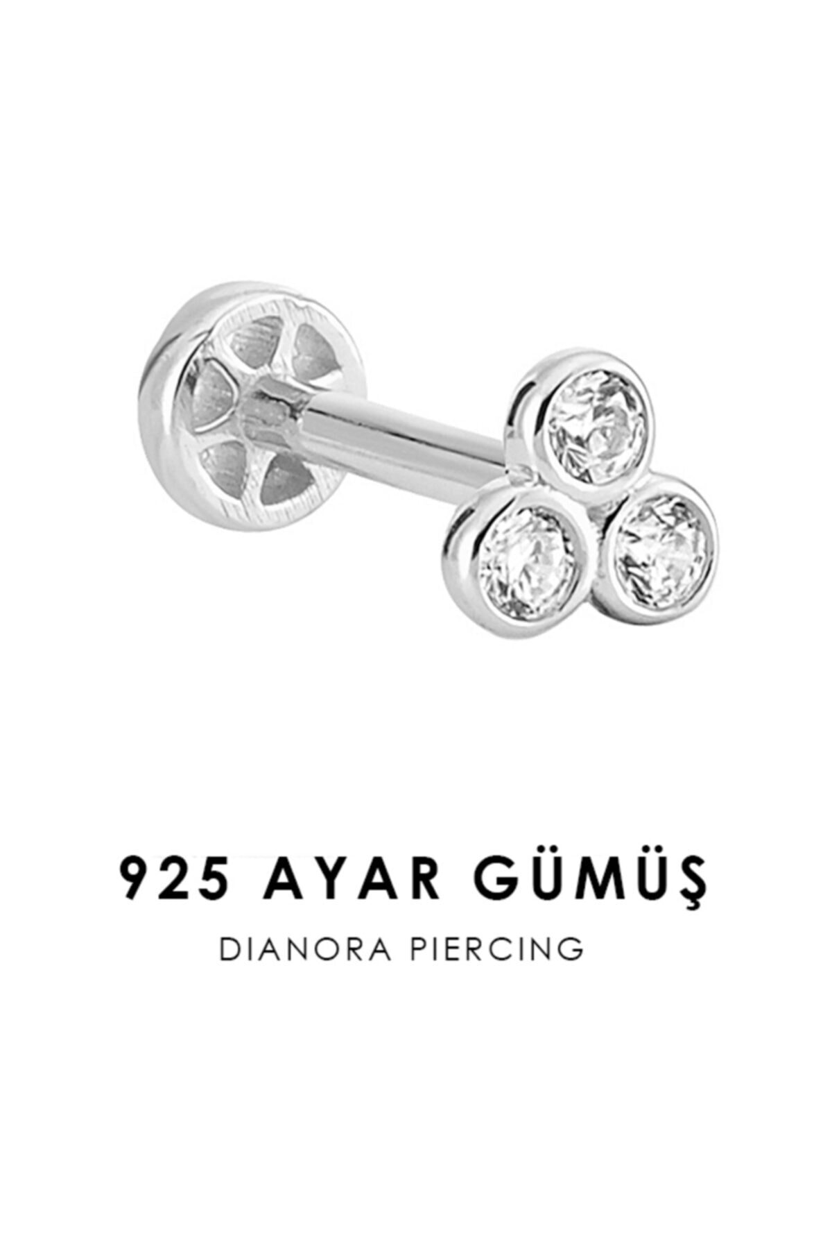 Dianora Piercing Üç Taş Gümüş Tragus Piercing