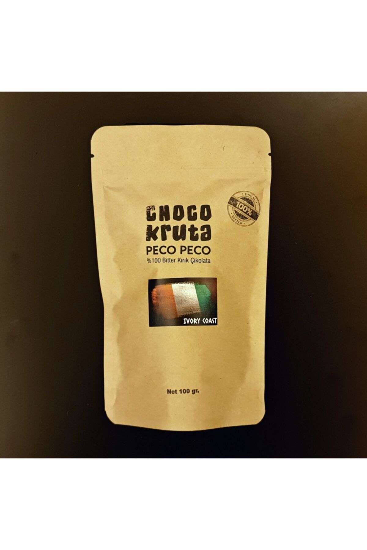 CHOCO KRUTA Peco Peco 100% Bitter Şekersiz Çikolata Fildişi Sahili 100 gr. Kırık
