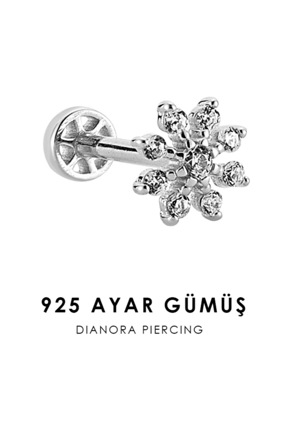 Dianora Piercing Taşlı Çiçek Gümüş Tragus Piercing