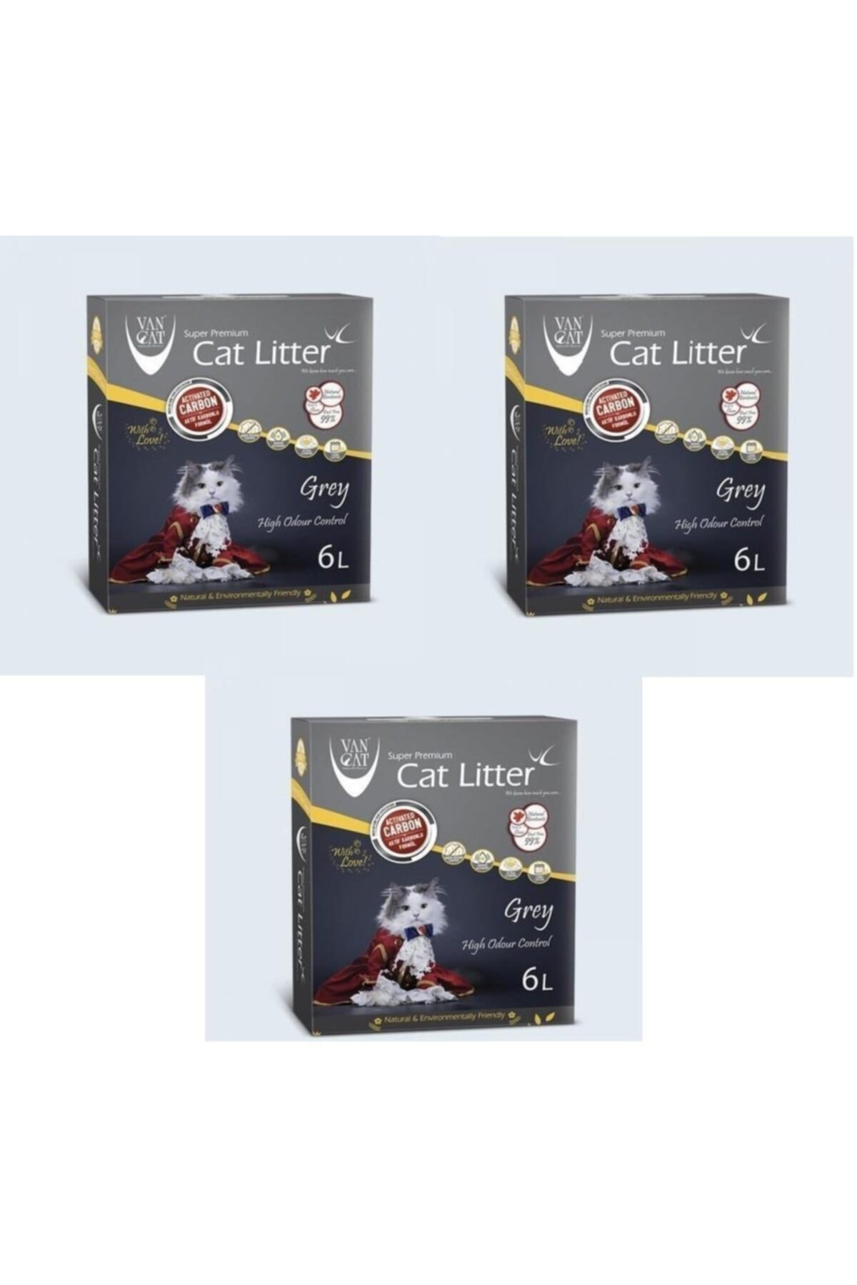 Vancat Aktif Karbonlu Premium Kedi Kumu 6 Lt (3 Adet)