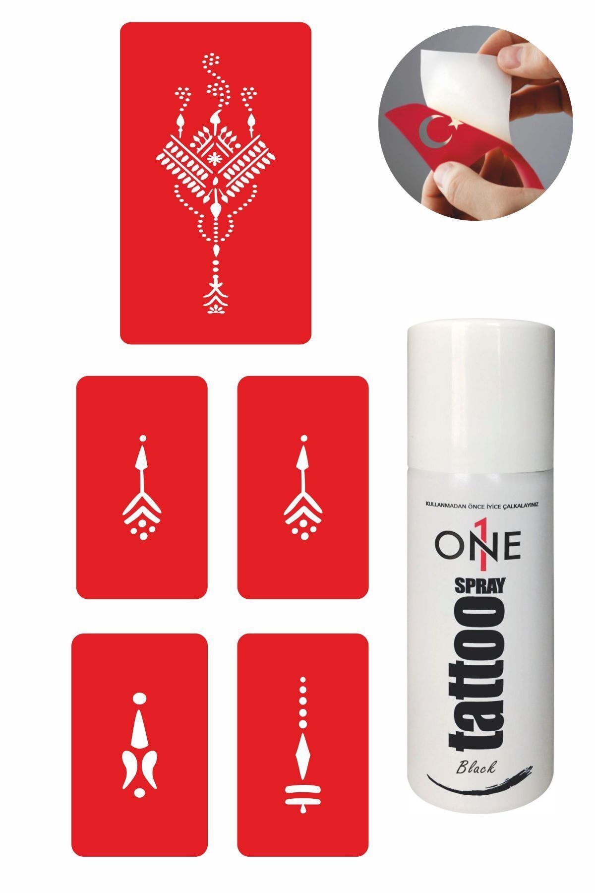 ONE SPRAY TATTOO Kına El Motifi Dövme Seti Siyah Sprey Ve 5 Desen 7704615