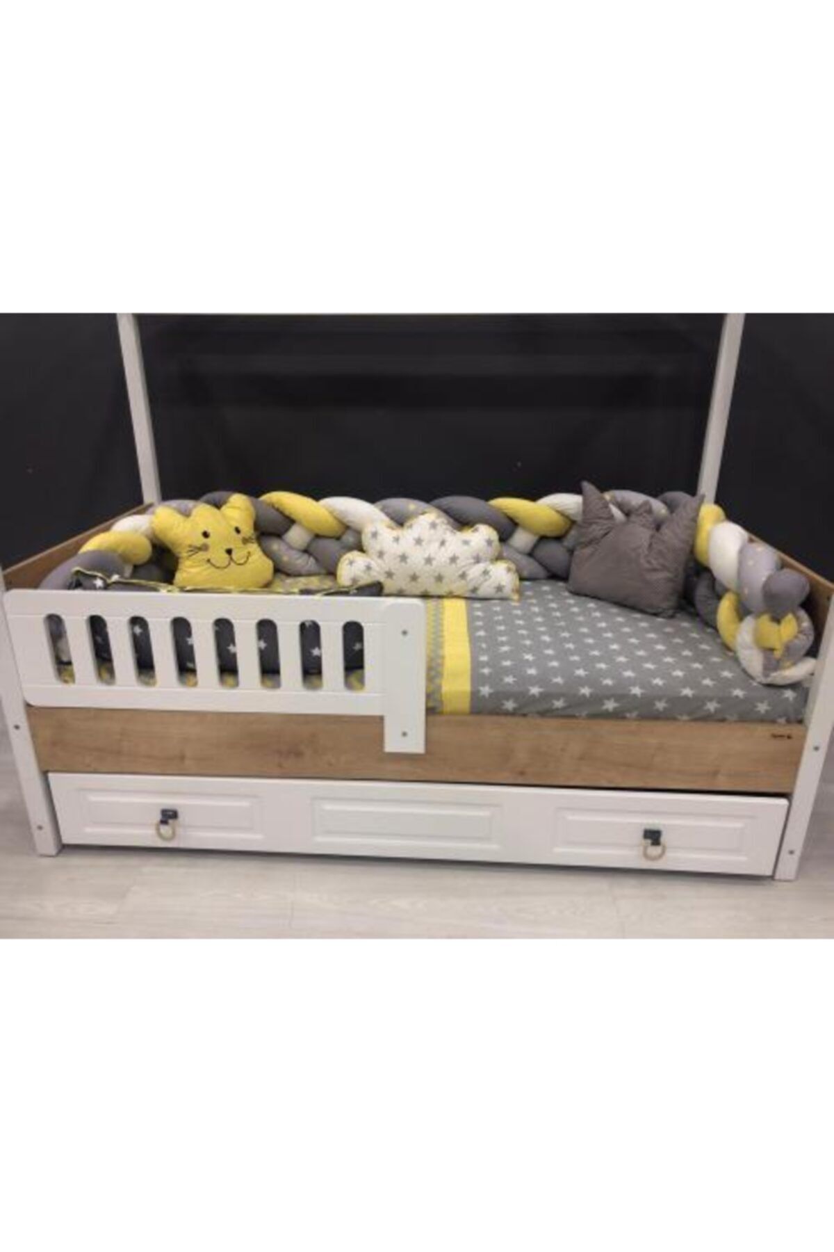 Mini Baby 4'lü Örgülü Sarı Montessori Bebek-çocuk Uyku Seti 90x190 Ölçü