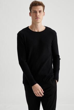 DeFacto Erkek Siyah Bisiklet Yaka Slim Fit Uzun Kollu Basic Tiş&ouml;rt