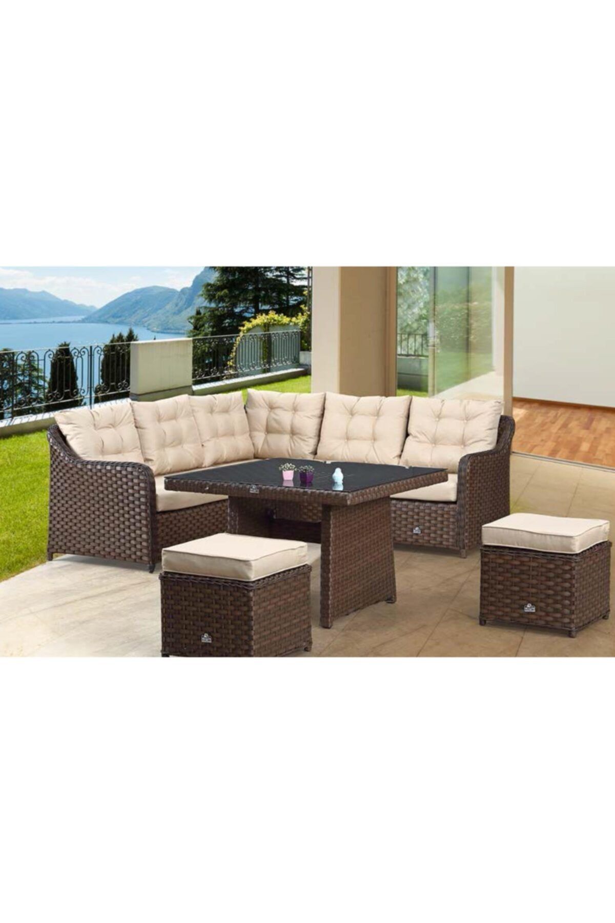 Bahçemo Viola 205 X 205 Masalı Köşe Bahçe Mobilyası Takımı 2 Puflu 1250