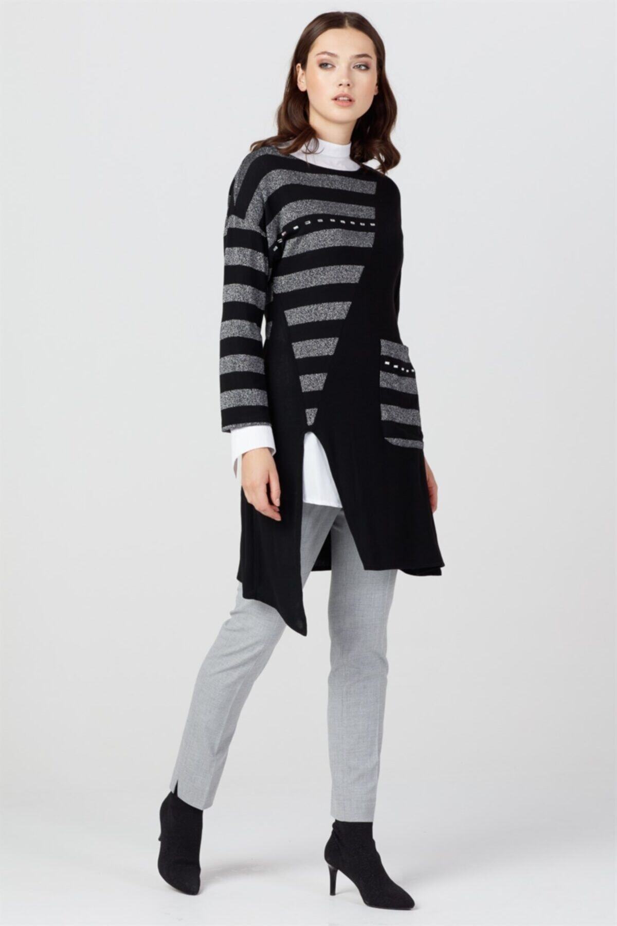 Esswaap Kadın Gümüş Asimetrik Örme Takım