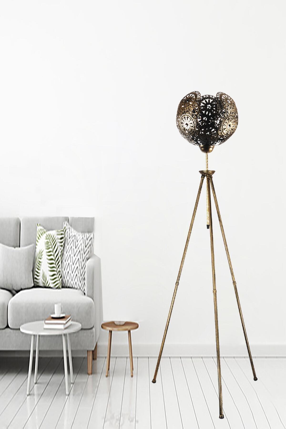 VENON Lambader Tripot Camlı Siyah Sarı Patine (Sinem)