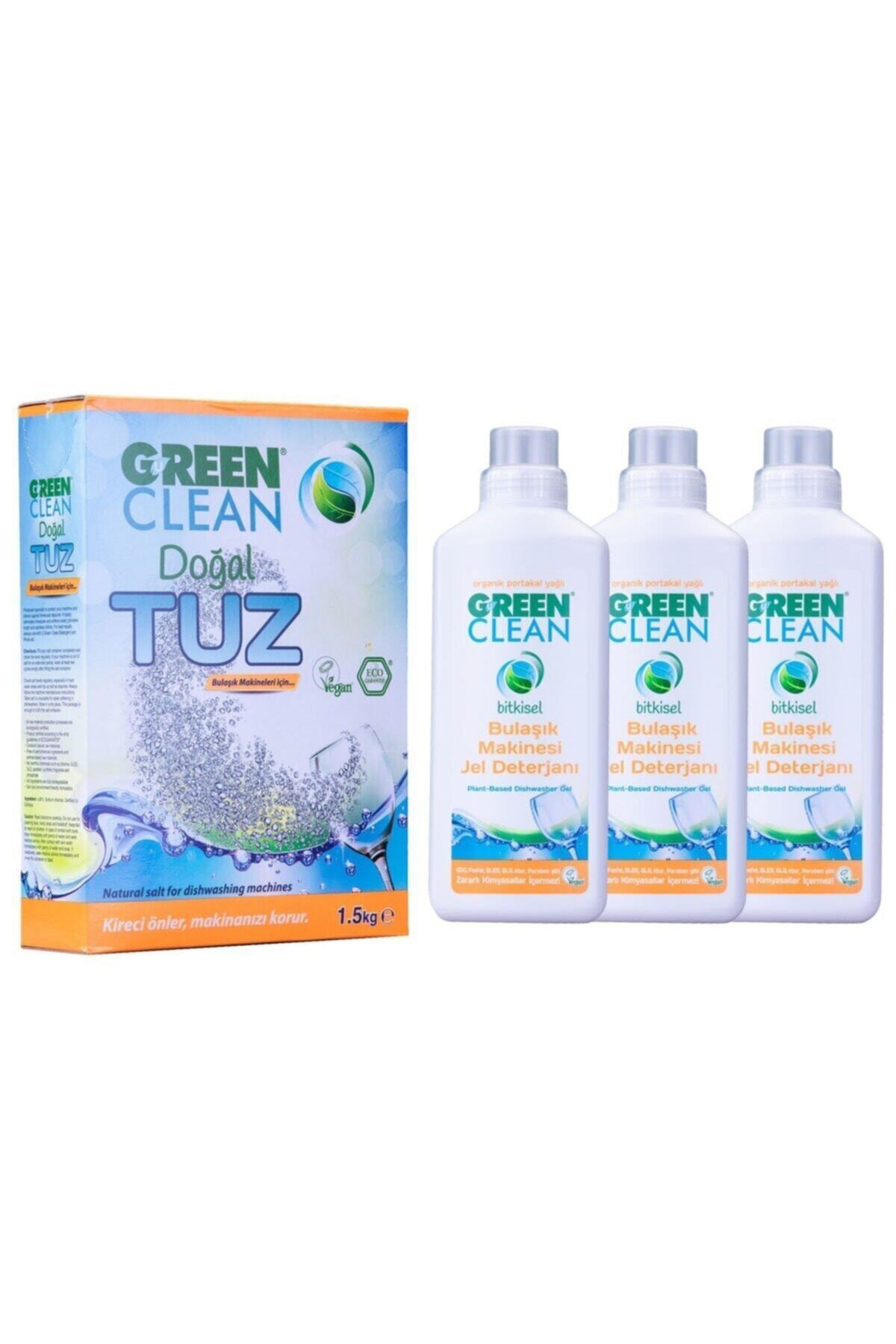 Green Clean Bitkisel Bulaşık Makinesi Jel Deterjanı 1000ml + Tuz 1,5kg 4'lü Set