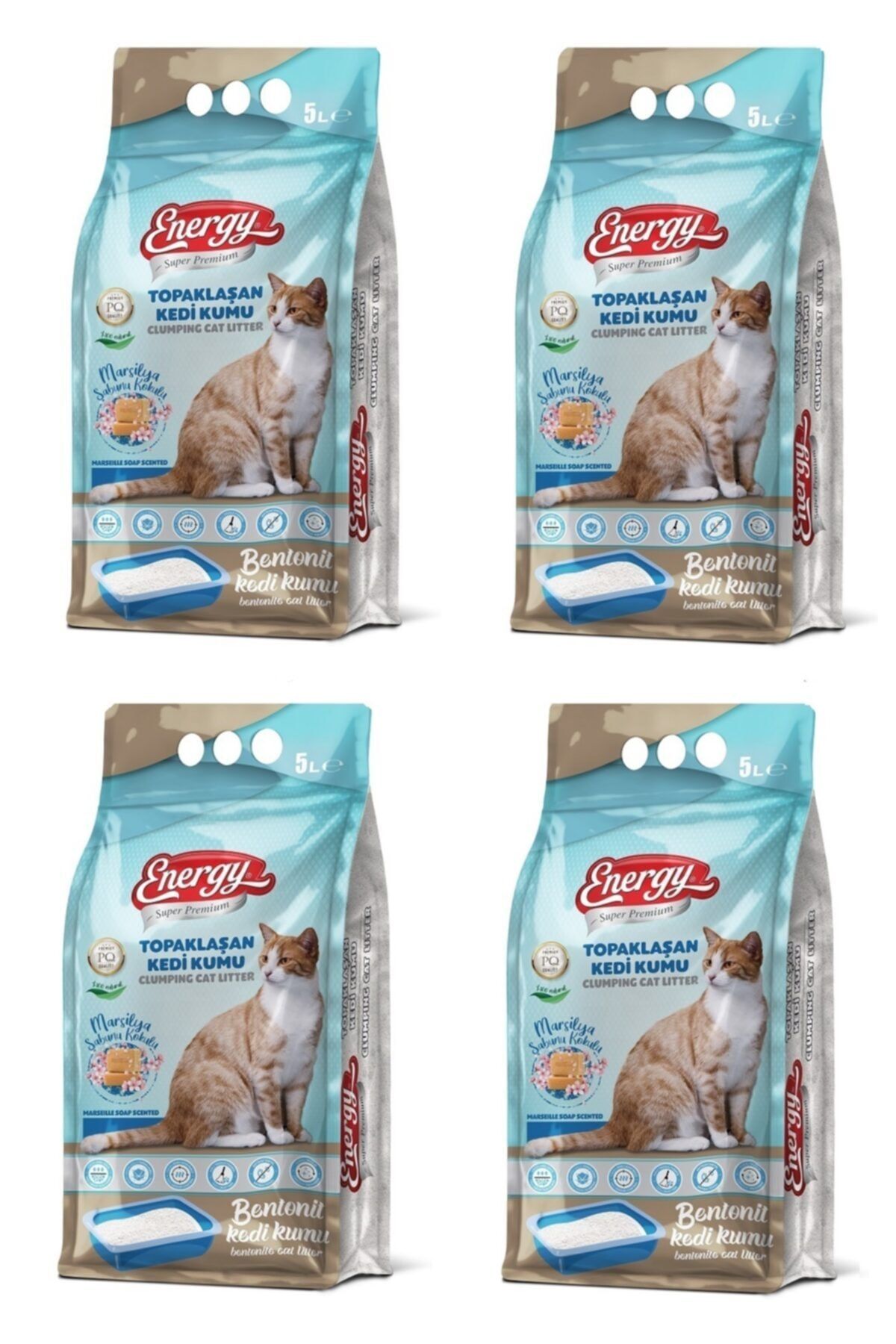 Energy Bentonit Kedi Kumu Marsilya Sabunu Kokulu 5 Lt - 4 Paket - Toplam 20 Lt