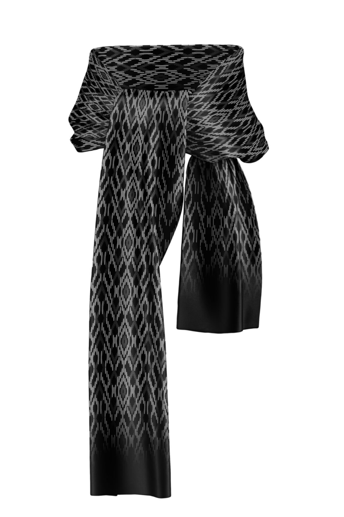 bobaringa Unisex Antrasit Zikzak Desenli Dijital Baskı Polar Atkı