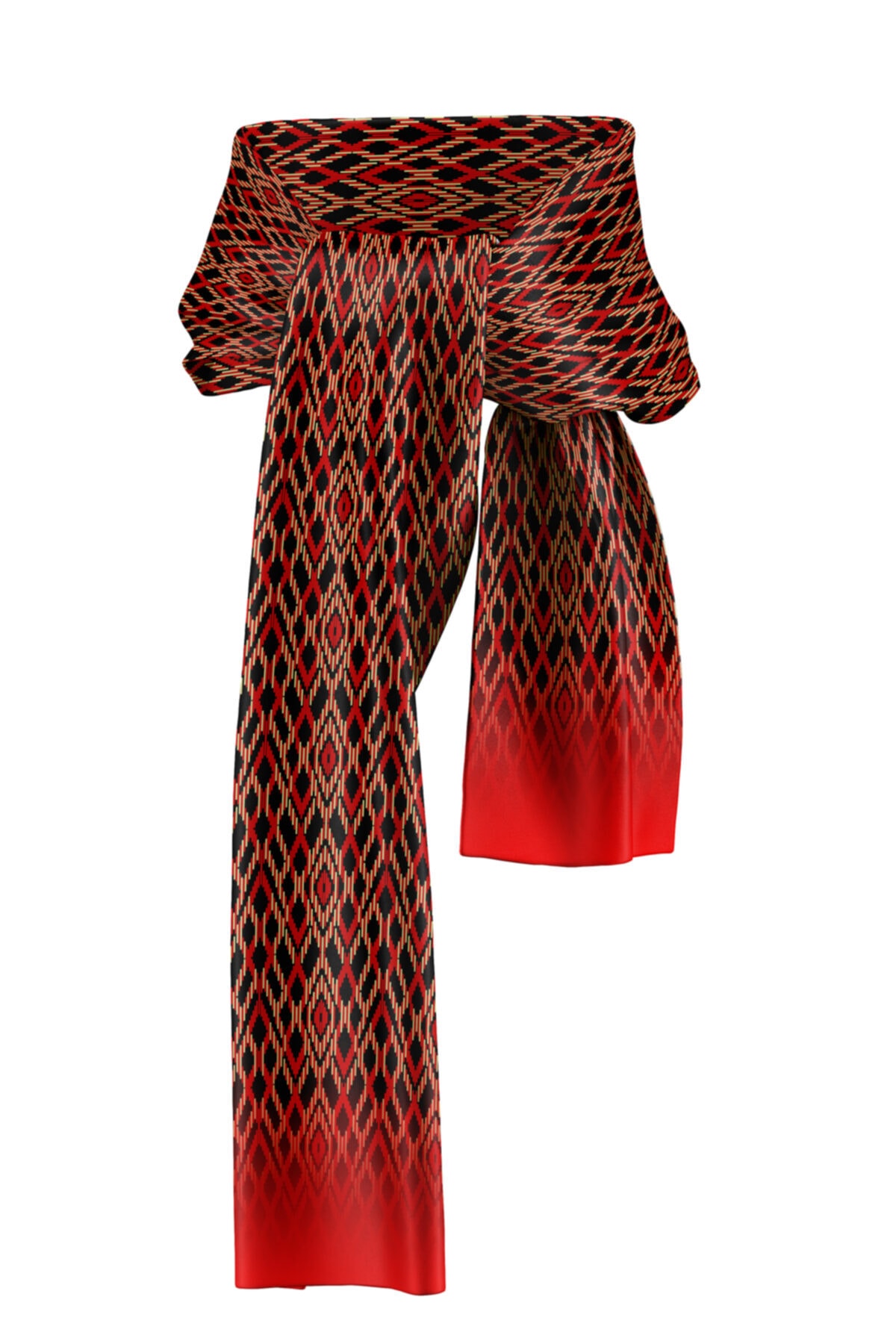 bobaringa Kırmızı Zikzak Desenli Dijital Baskı Polar Atkı