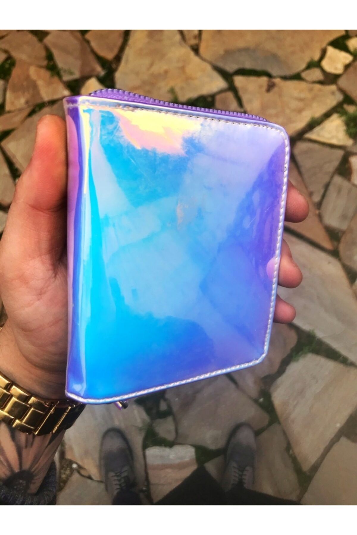 AyzStyle Unisex Mor Hologramlı Lüx Kartlık Cüzdan